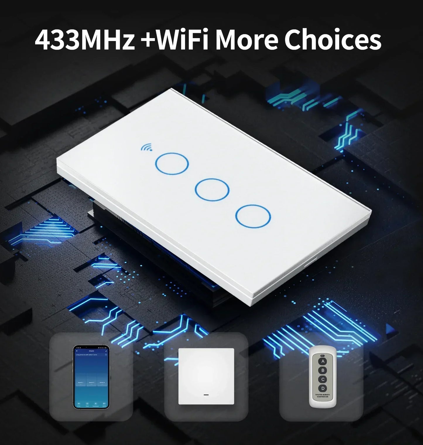 Interrupteur Intelligent TNCE WiFi/Zigbee RF433 - Sans Fil Neutre, Contrôle Tactile & Vocal, Compatible Alexa & Google Home
