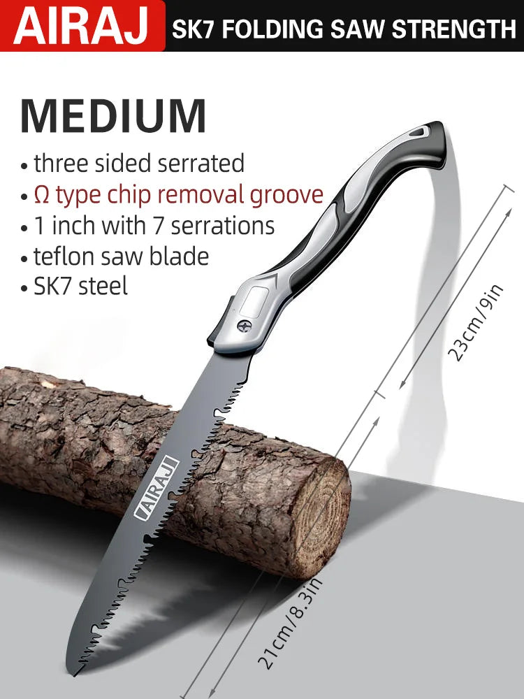 Scie Pliante AIRAJ - Scie Multifonction pour Bois, Camping, Jardinage, Coupe d'Arbre & Bricolage
