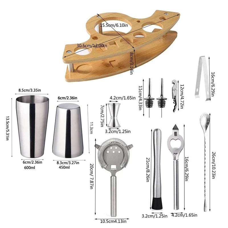 Kit Cocktail Shaker en Acier Inoxydable – 1/3/6/9/11 Pièces, Outils de Barman