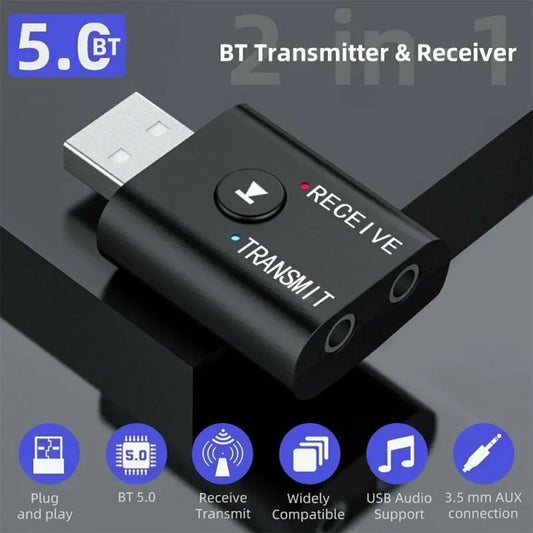 Adaptateur Audio Bluetooth 5.0 USB - Récepteur & Émetteur 2-en-1, AUX 3.5mm, TR6, Sans Fil pour Maison & Voiture