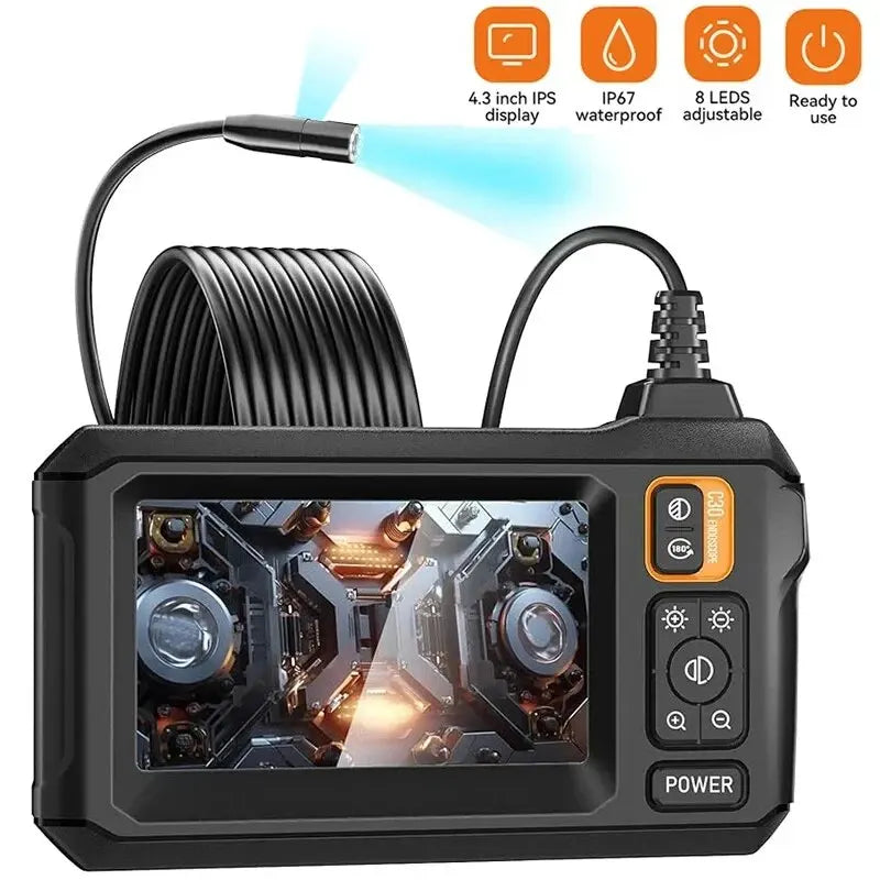 Caméra Industrielle Endoscope HD 1080P - Écran IPS 4.3", Caméra d’Inspection Étanche IP67, 8mm, 8 LEDS