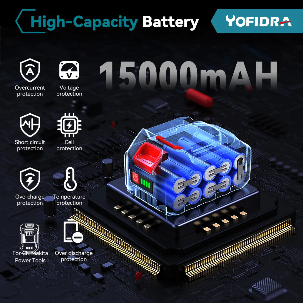 YOFIDRA Nettoyeur Haute Pression 200 Bar - 3500W, Moteur Brushless, Pistolet Pulvérisateur 6-en-1, Compatible Batterie Makita 18V