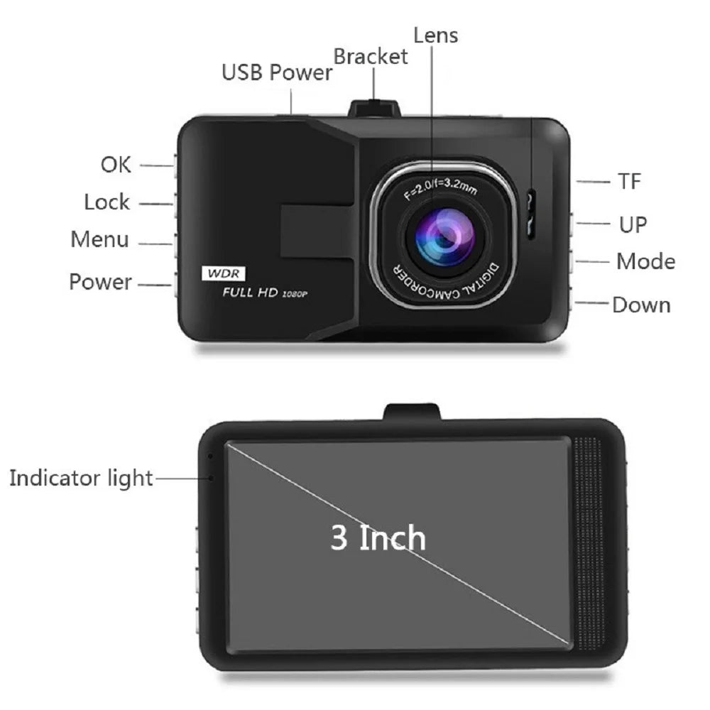 XUSHIDZ 1080P HD Dash Cam - Enregistreur Vidéo DVR Voiture, Vision Nocturne, Surveillance 24h, G-Sensor, Enregistrement en Boucle