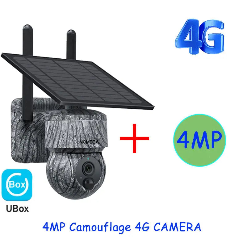 INQMEGA Caméra de Sécurité Solaire PTZ 4G - 5MP/4MP, WiFi Sans Fil, Carte SIM 4G, Audio Bidirectionnel, Surveillance CCTV Extérieure