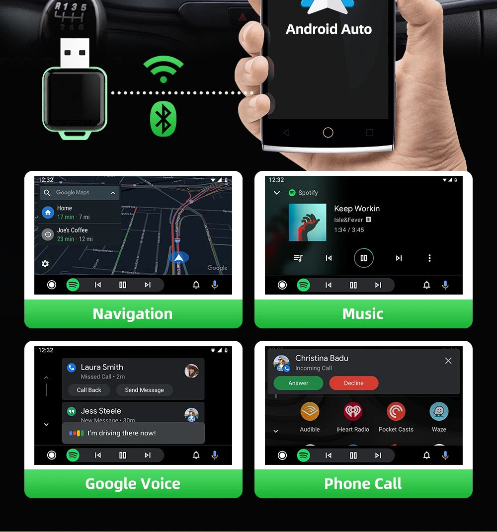 Mini CarPlay & Auto AI Box - Convertisseur Filaire en Sans Fil pour Audi, Toyota, Mazda, Nissan, Chevrolet, Kia, Ford, Hyundai & Plus