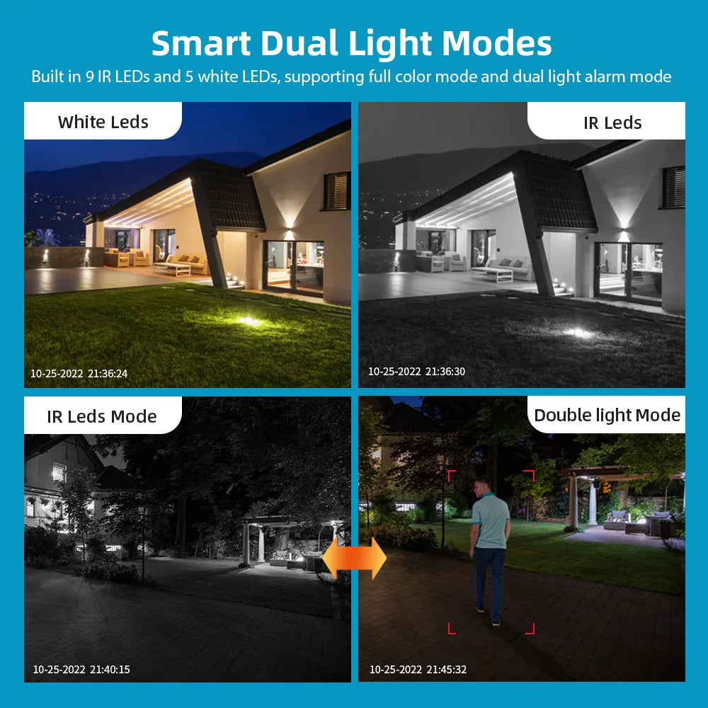 Caméra de Surveillance Extérieure 4K 8MP WiFi PTZ - Double Objectif, Suivi Automatique AI, Audio Bidirectionnel, Vision Nocturne, iCSee