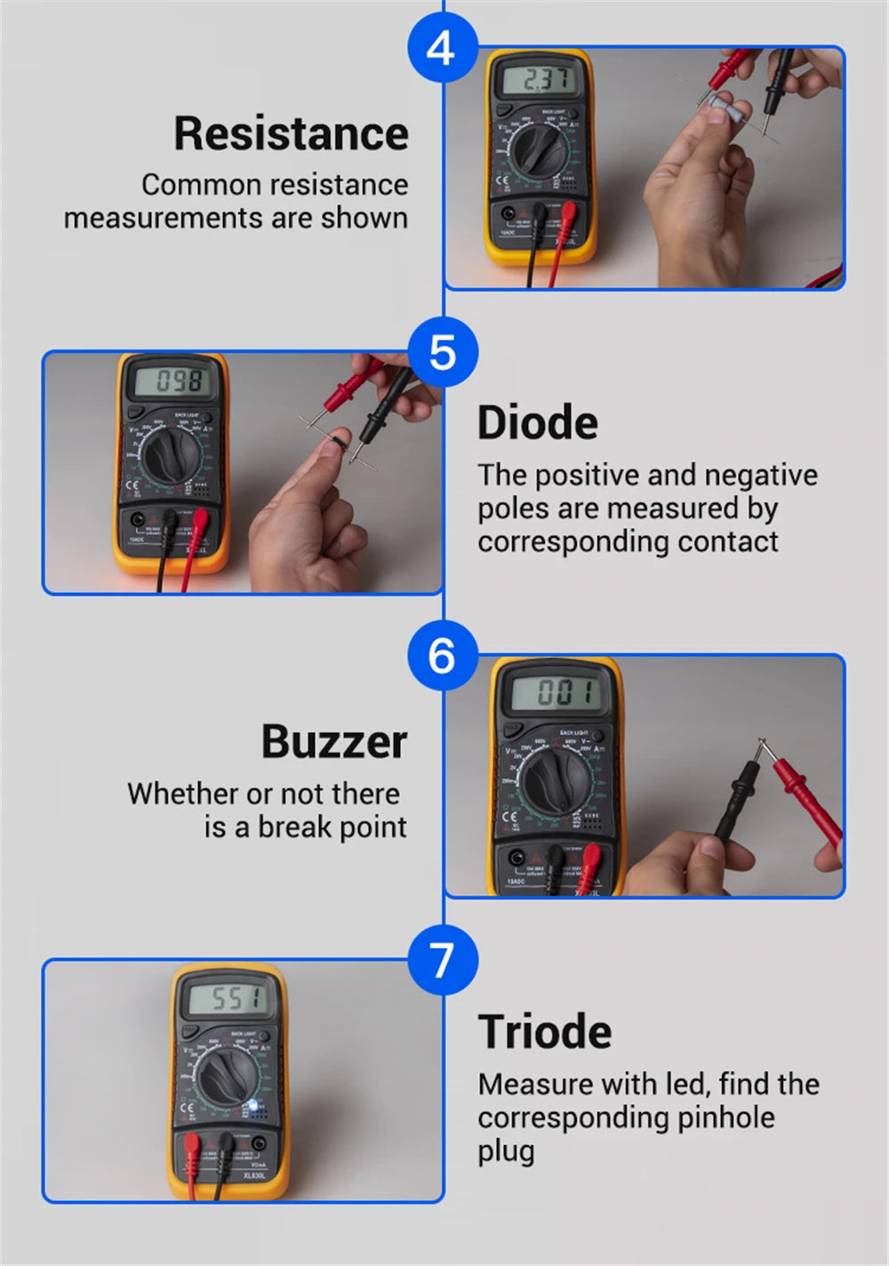 Multimètre numérique portable - LCD rétroéclairé - Testeur AC/DC, Volt, Ohm, Ampère - Neuf